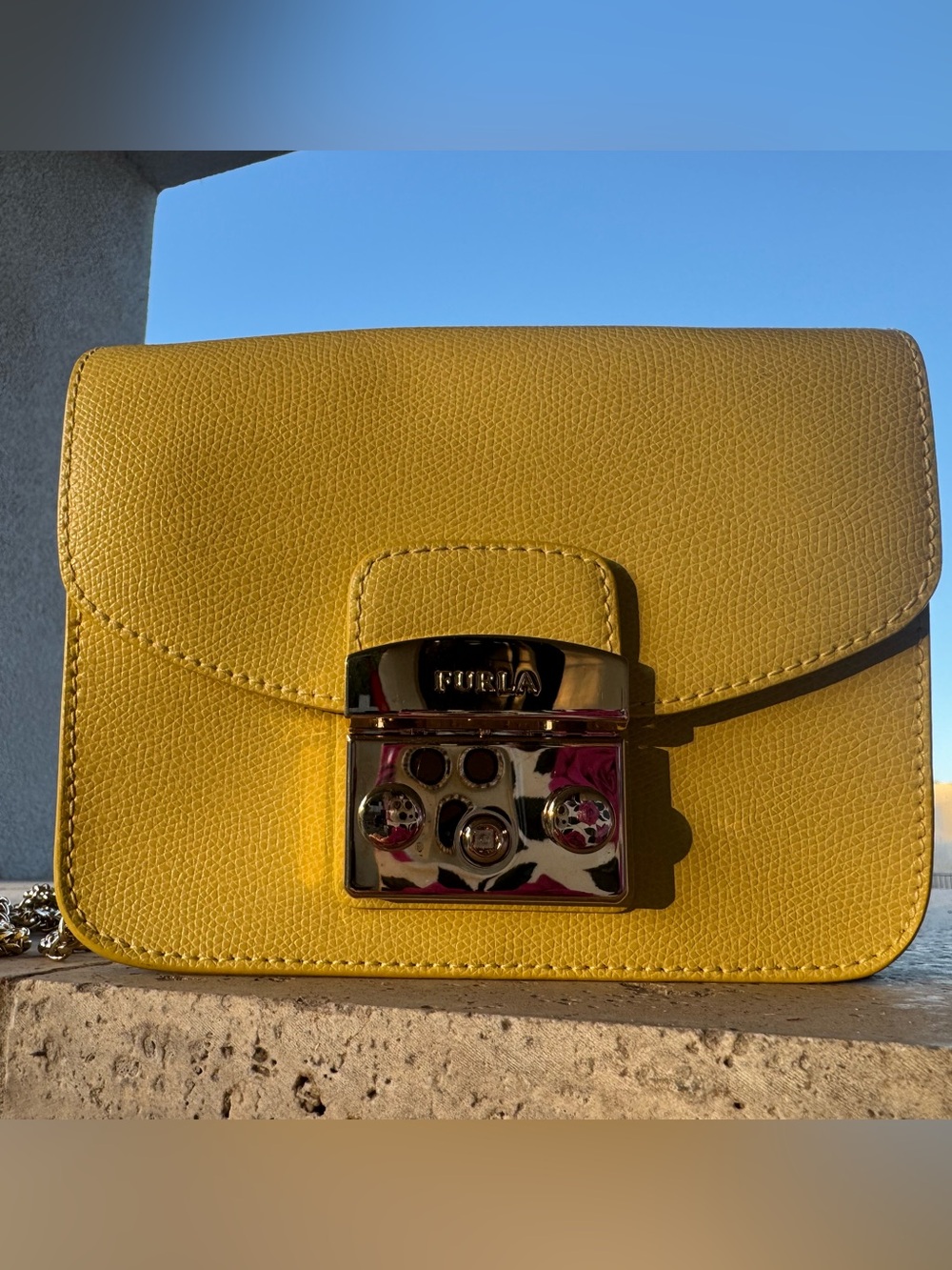 Furla Yellow Leather Mini Metropolis Crossbody Bag Excellent Condition
